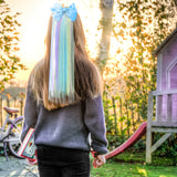 Girl outside wearing purple blue hair extensions unicorn gifts for girls