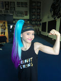 Girl  Posing with Turquoise, White & Magenta Ponytail Hair Extensions