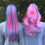 pink & teal straight and wavy hair extension