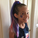 Girl wearing My Hair Popz ponytail extension