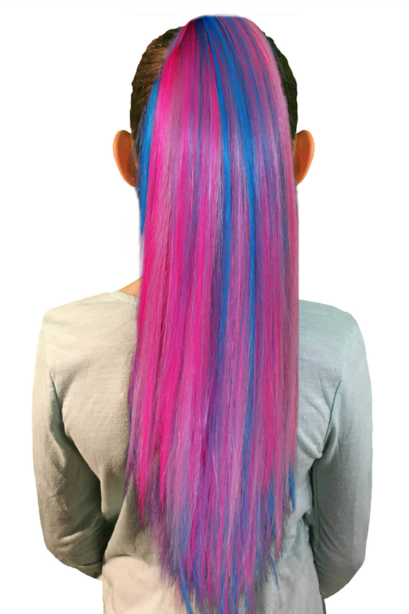 Kids Cotton Candy Pink & Teal Color Hair Extension Ponytail