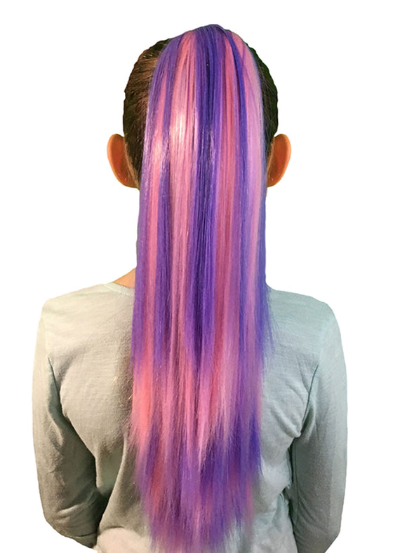 Bubble Gum Pink & Purple Color Hair Extension Ponytail
