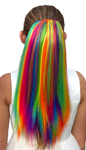 Girls Rainbow Highlights Ponytail Hair Extensions Back View