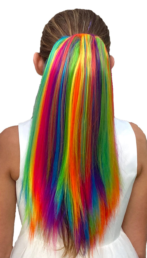 Girls Rainbow Highlights Ponytail Hair Extensions Back View