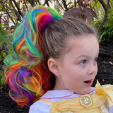 Girl Wearing Rainbow Highlights Ponytail Hair Extension Curly