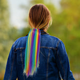 Girls Rainbow Highlights Ponytail Hair Extension Straight Back View