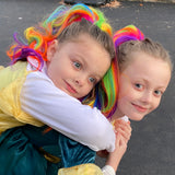 Two Girls Playing with Girls Rainbow Highlights Ponytail Hair Extensions Curly & Straight